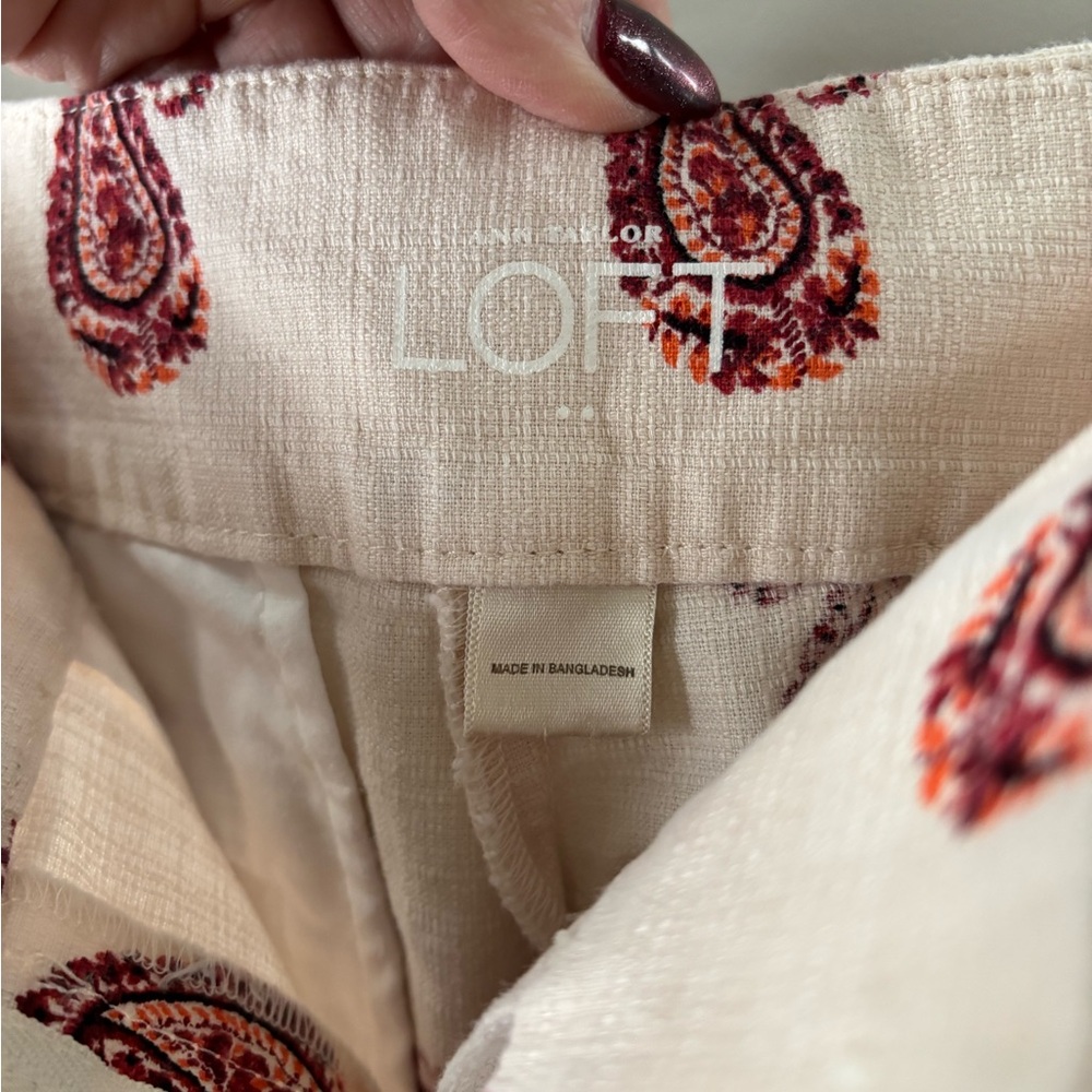LOFT Cream Pants with Red Paisley Print - Picture 5 of 8